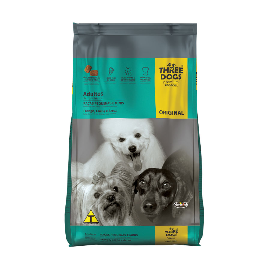 Ração Three Dogs Original Adulto Raças Pequenas e Mini Frango, Carne e Arroz 15kg