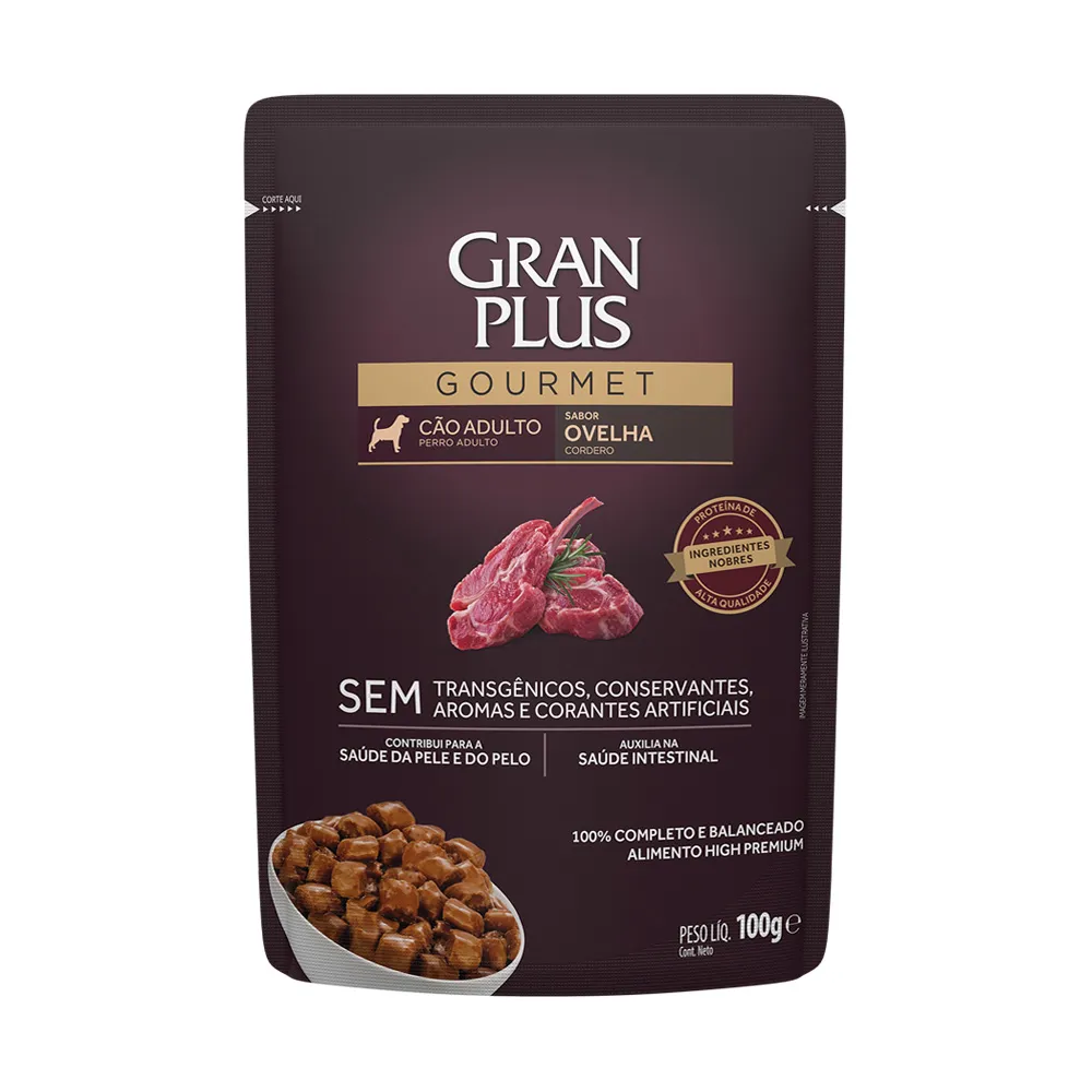 Ração Úmida Gran Plus Gourmet Cães Adultos Ovelha Sachê 100g