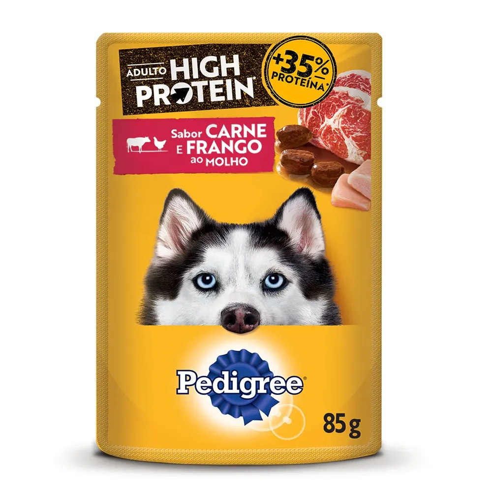 Ração Úmida Pedigree Sachê High Protein Cães Adultos Carne e Frango 85g