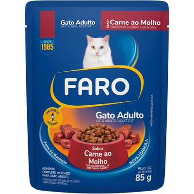 Ração Úmida Faro Carne ao Molho para Gatos Adultos Sachê 85g