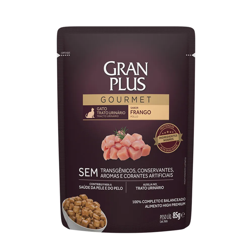 Ração Úmida Gran Plus Gourmet Gatos Trato Urinário Frango Sachê 85 g
