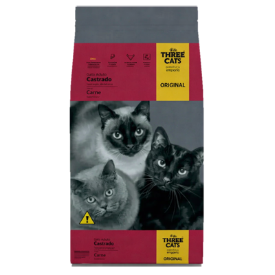 Ração Three Cats Gatos Castrados sabor Carne 10,1kg