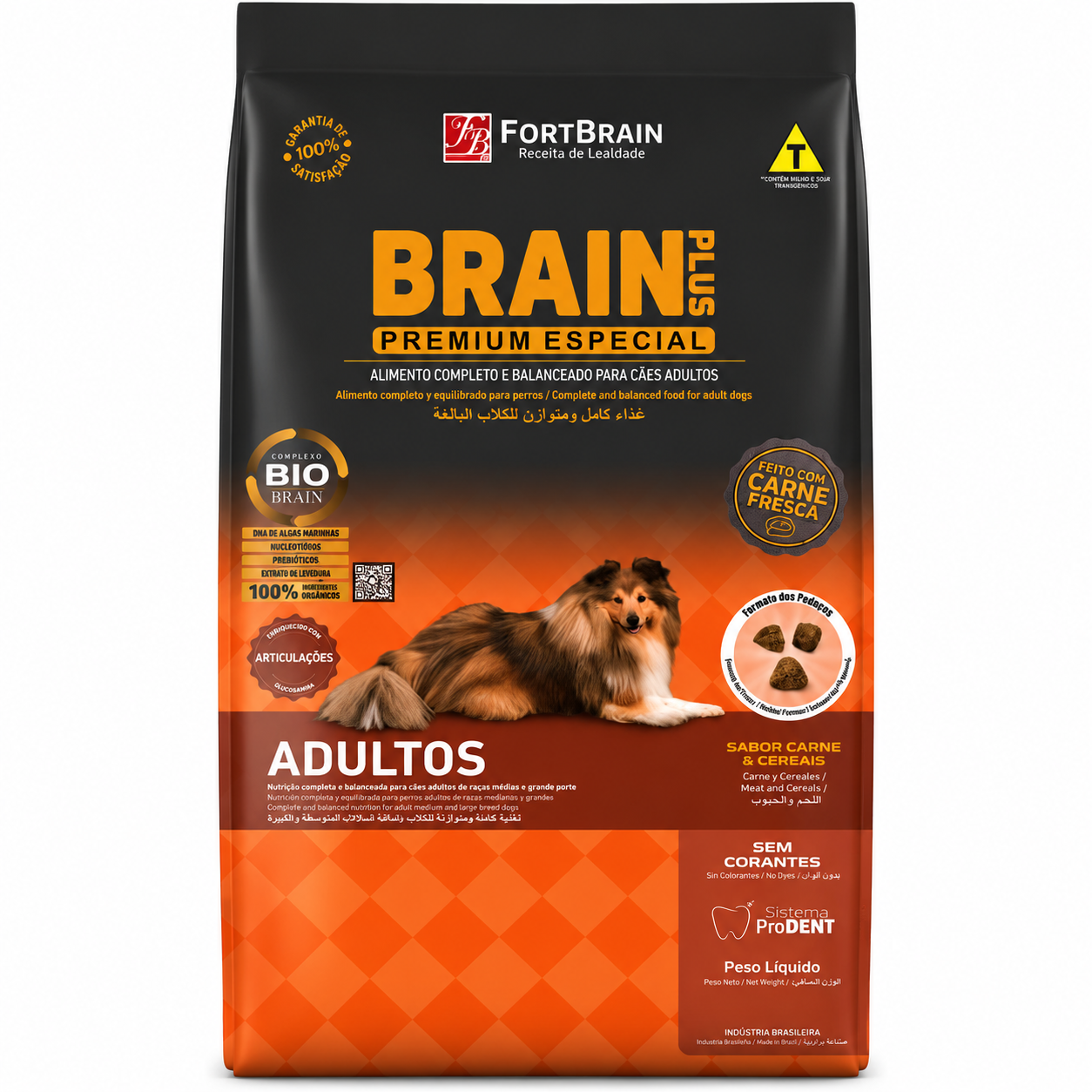 Ração Brain Plus Original Adulto Raças Médias e Grandes Carne e Cereais 10,1kg
