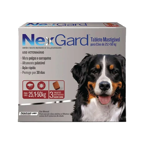 NexGard Antipulgas e Carrapatos para Cães de 25,1 a 50 kg 3 tabletes
