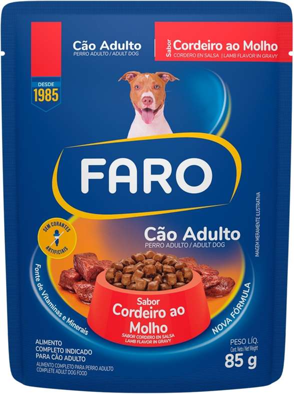 Ração Úmida Faro Cordeiro ao Molho para Cães Adultos Sachê 85g