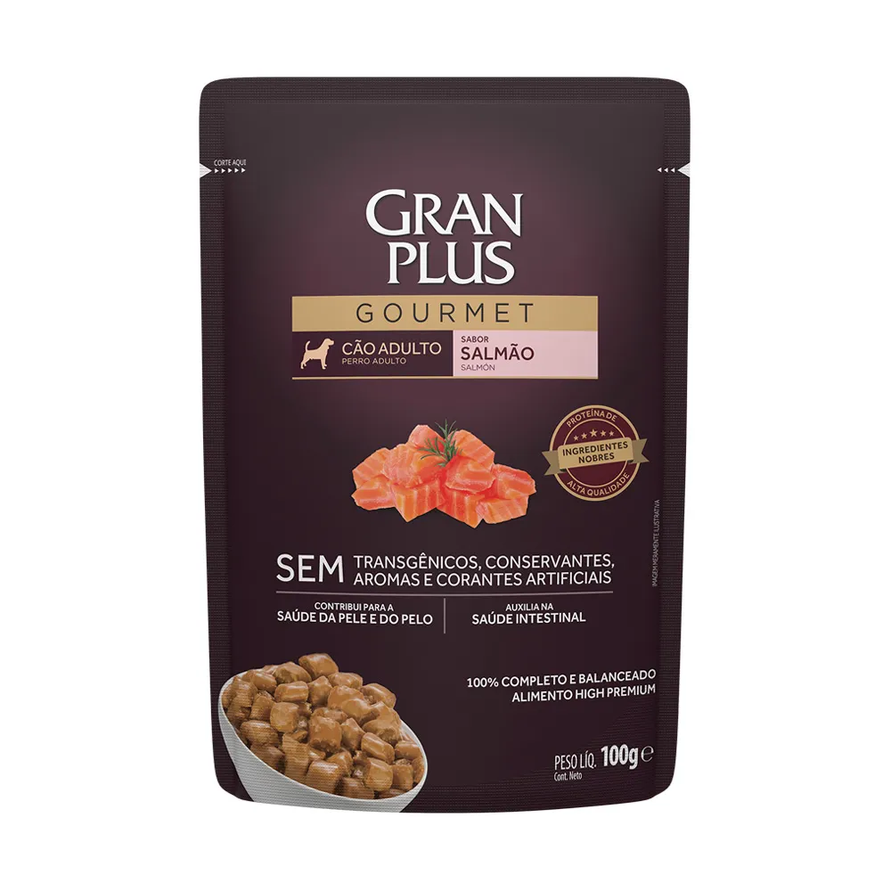 Ração Úmida Gran Plus Gourmet Cães Adultos Salmão Sachê 100g