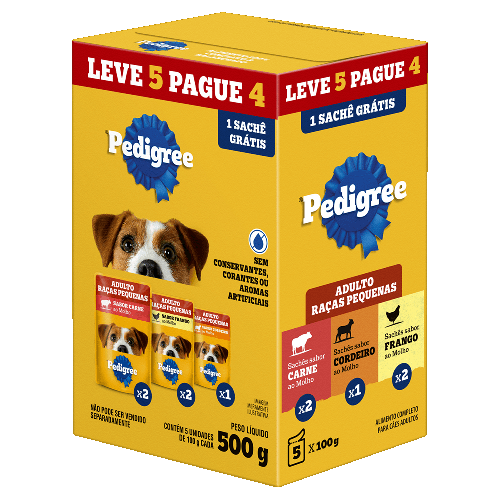 Alimento para Cãoes Pedigree Adulto Carne, Frango e Cordeiro Racas Pequenas 500g Leve