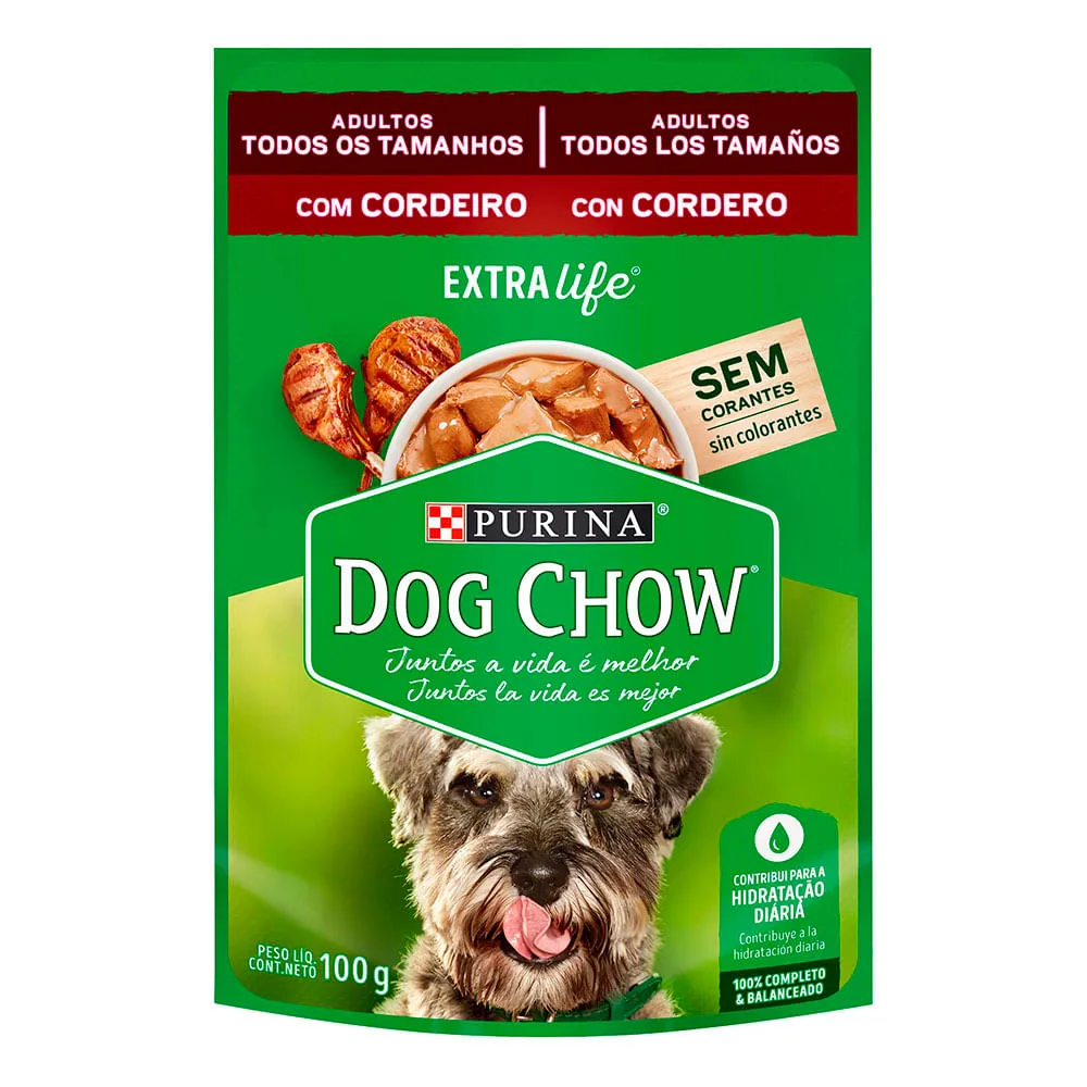 Ração Úmida Dog Chow Cães Adultos Cordeiro Sachê 100g